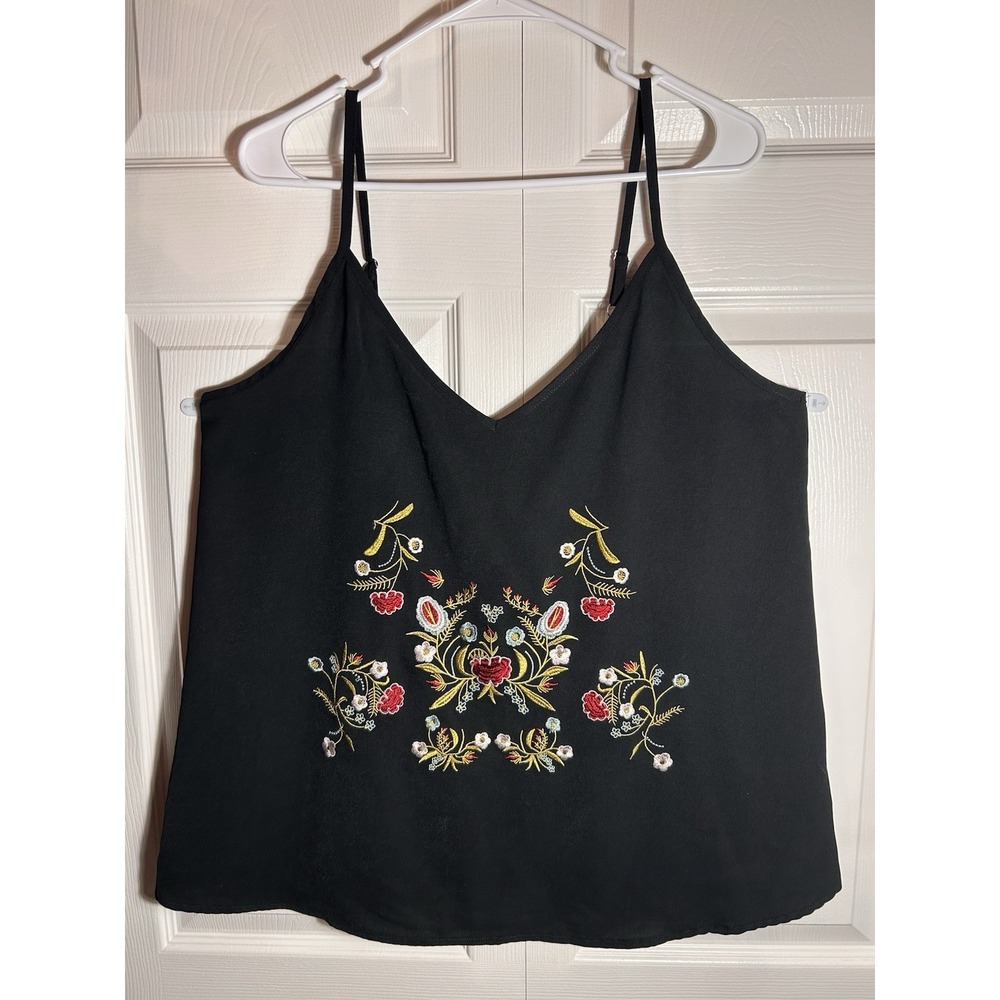 TECREW Women's Black Floral Date Night Out Embroidered Cami Sz L